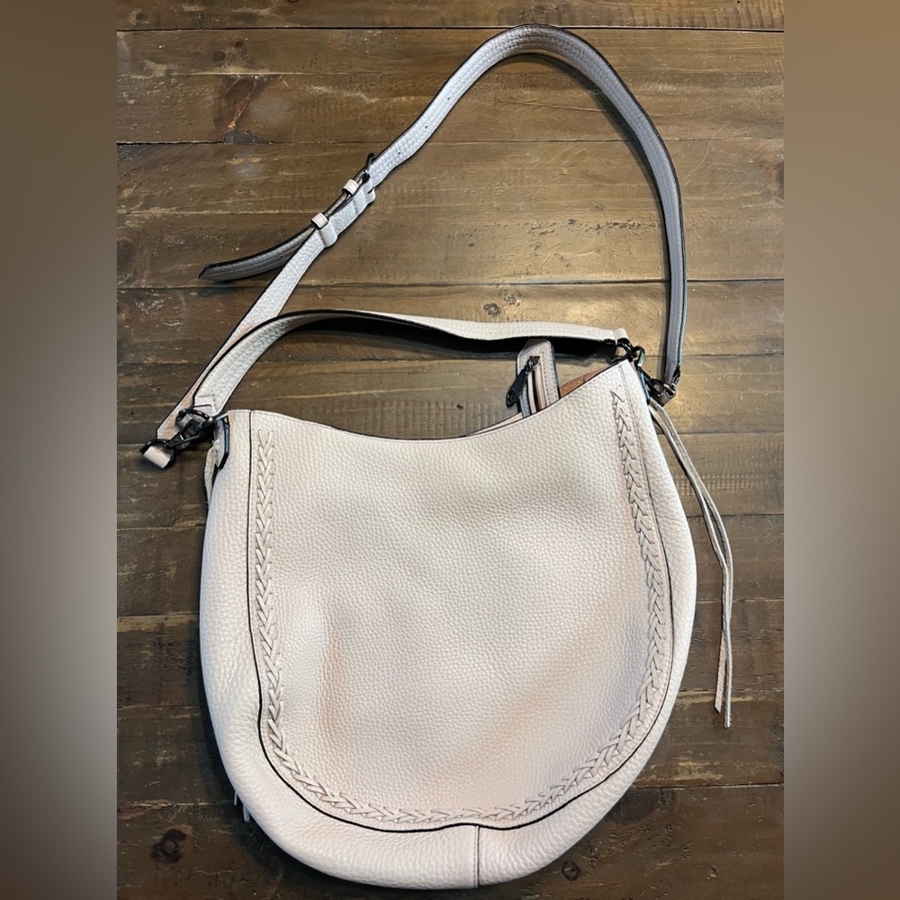 Rebecca Minkoff Womens Hobo Pebbled Leather Purse Whipstitch Soft Blush Pink